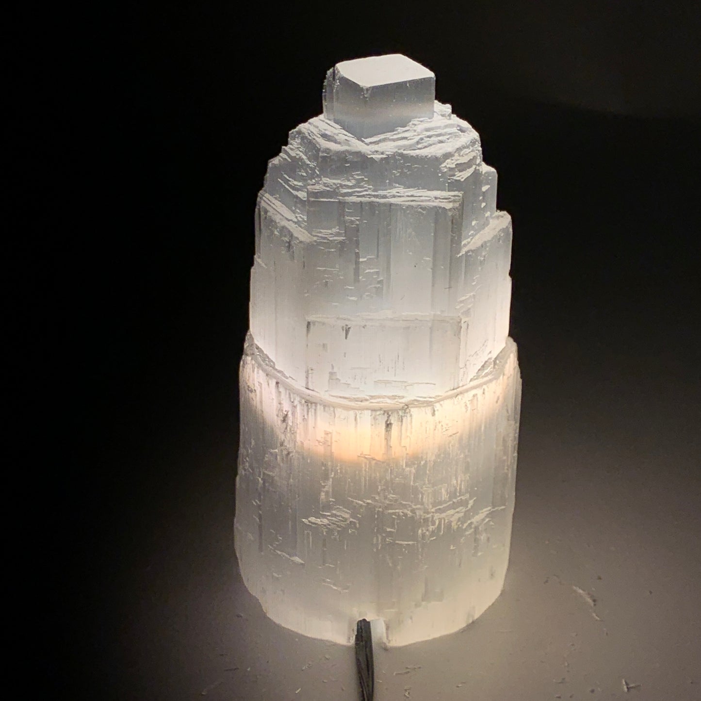 2.1 lbs, 6"x3.1", Raw Rough Selenite (Satin Spar) Lamp Tower, 6ft Chord, B35857