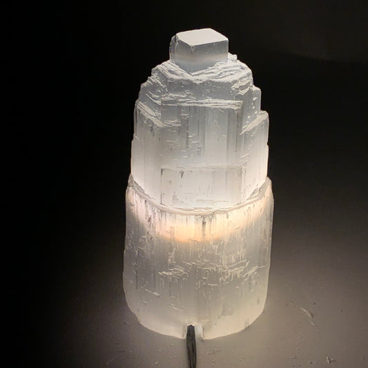 2.1 lbs, 6"x3.1", Raw Rough Selenite (Satin Spar) Lamp Tower, 6ft Chord, B35857