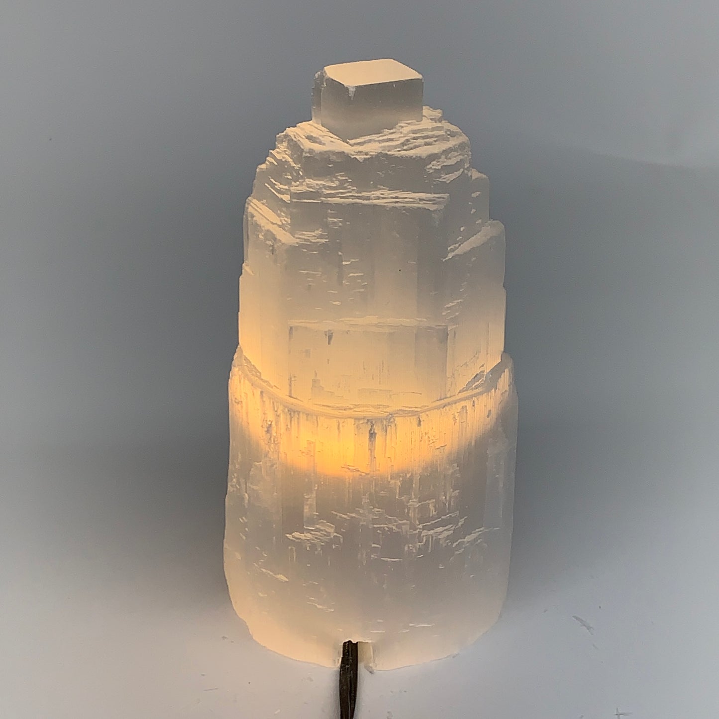 2.1 lbs, 6"x3.1", Raw Rough Selenite (Satin Spar) Lamp Tower, 6ft Chord, B35857