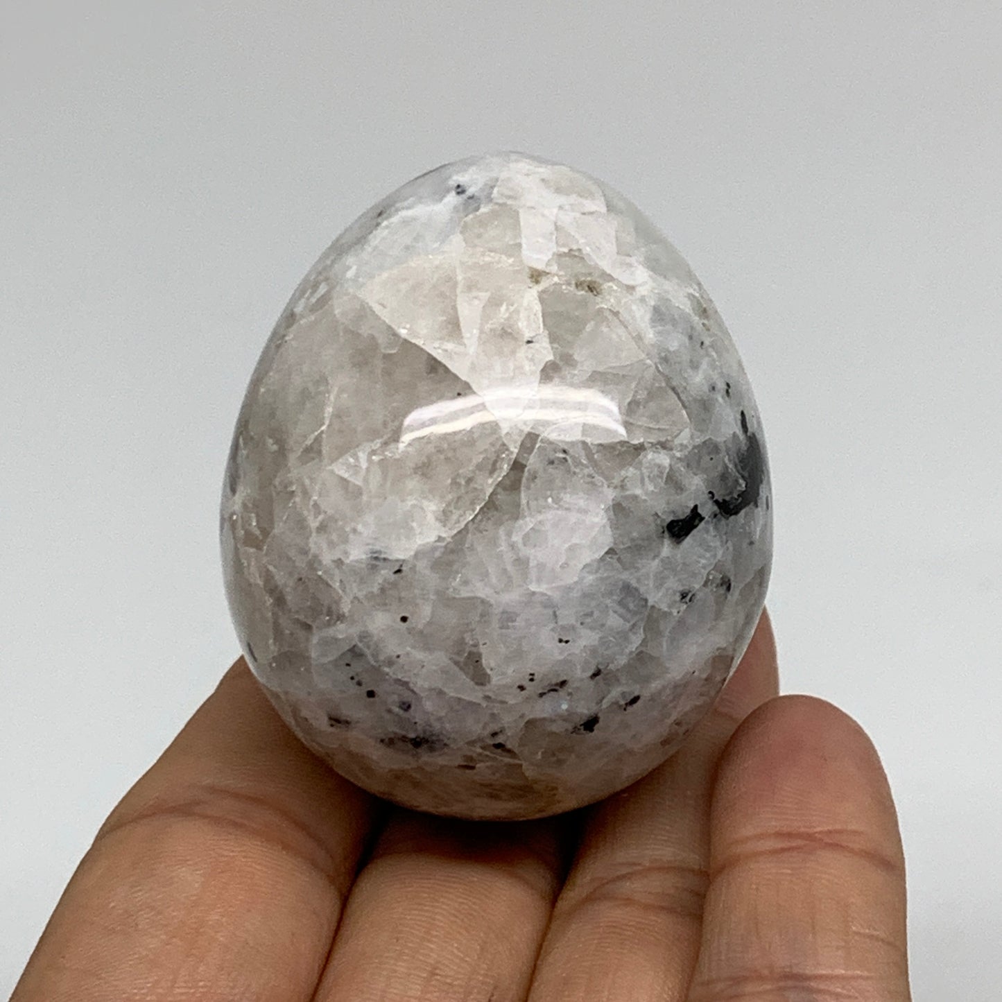 127.7g, 2"x1.7", Natural Gemstone White Rainbow Moonstone Egg, B34419