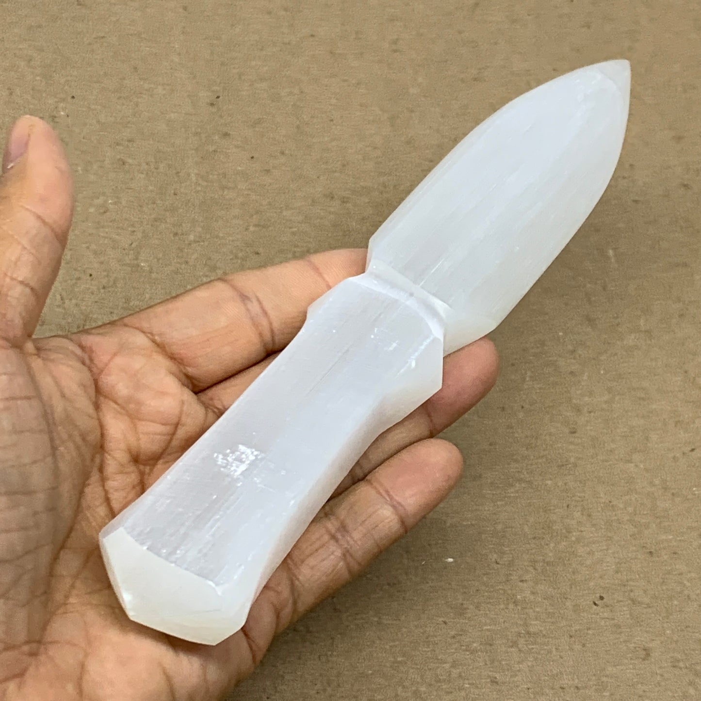 166g, 7.5"x1.3"x0.7", Natural Selenite Crystal Dagger (Satin Spar), B36489