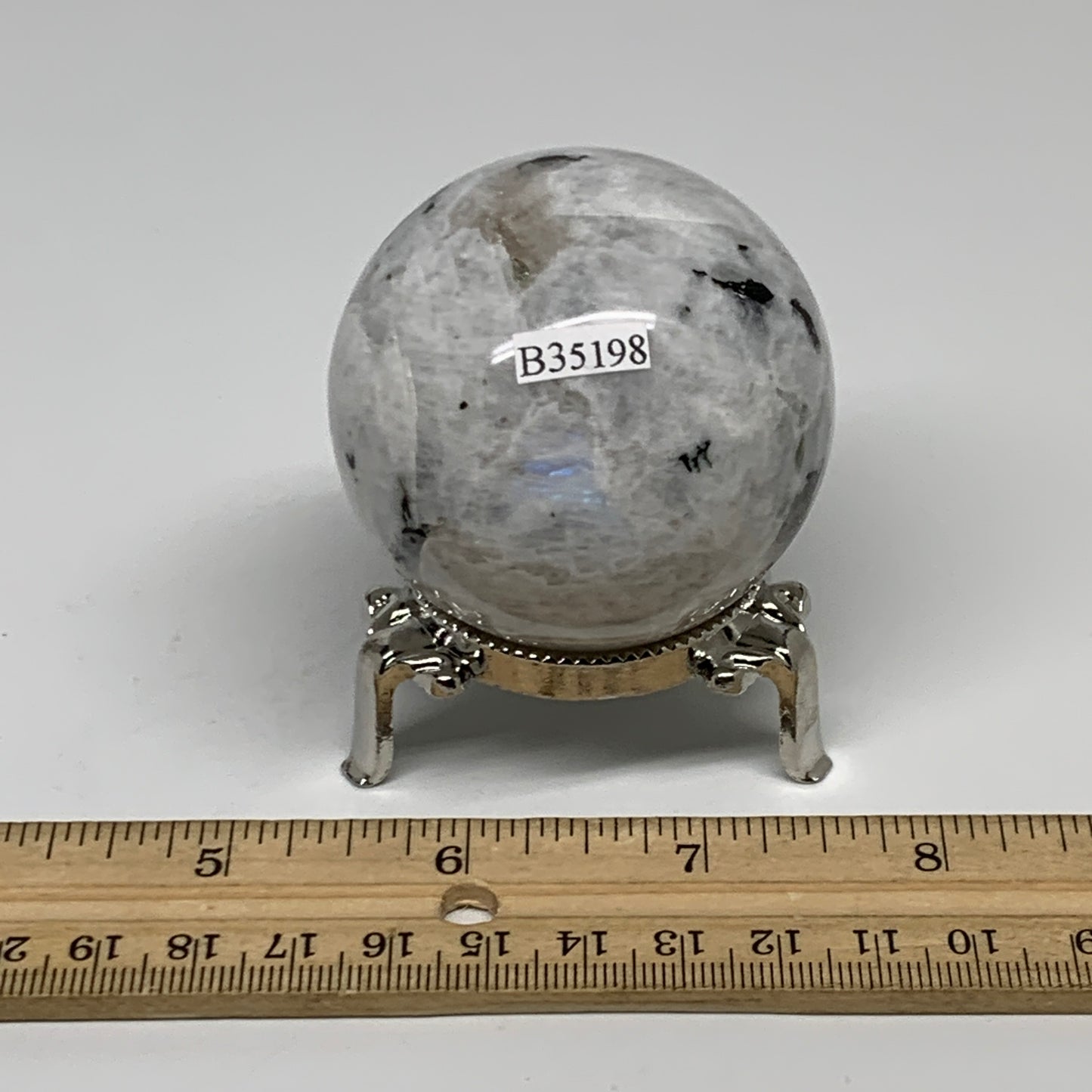 222g, 2.1"(54mm), Natural Rainbow Moonstone Sphere Ball Gemstone, B35198