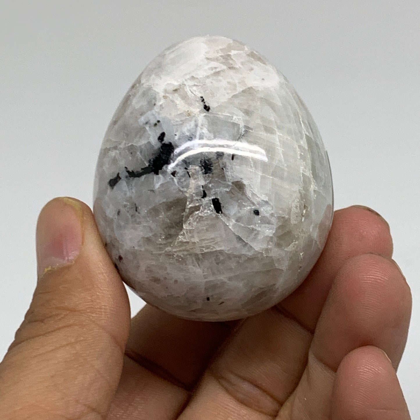 127.7g, 2"x1.7", Natural Gemstone White Rainbow Moonstone Egg, B34419