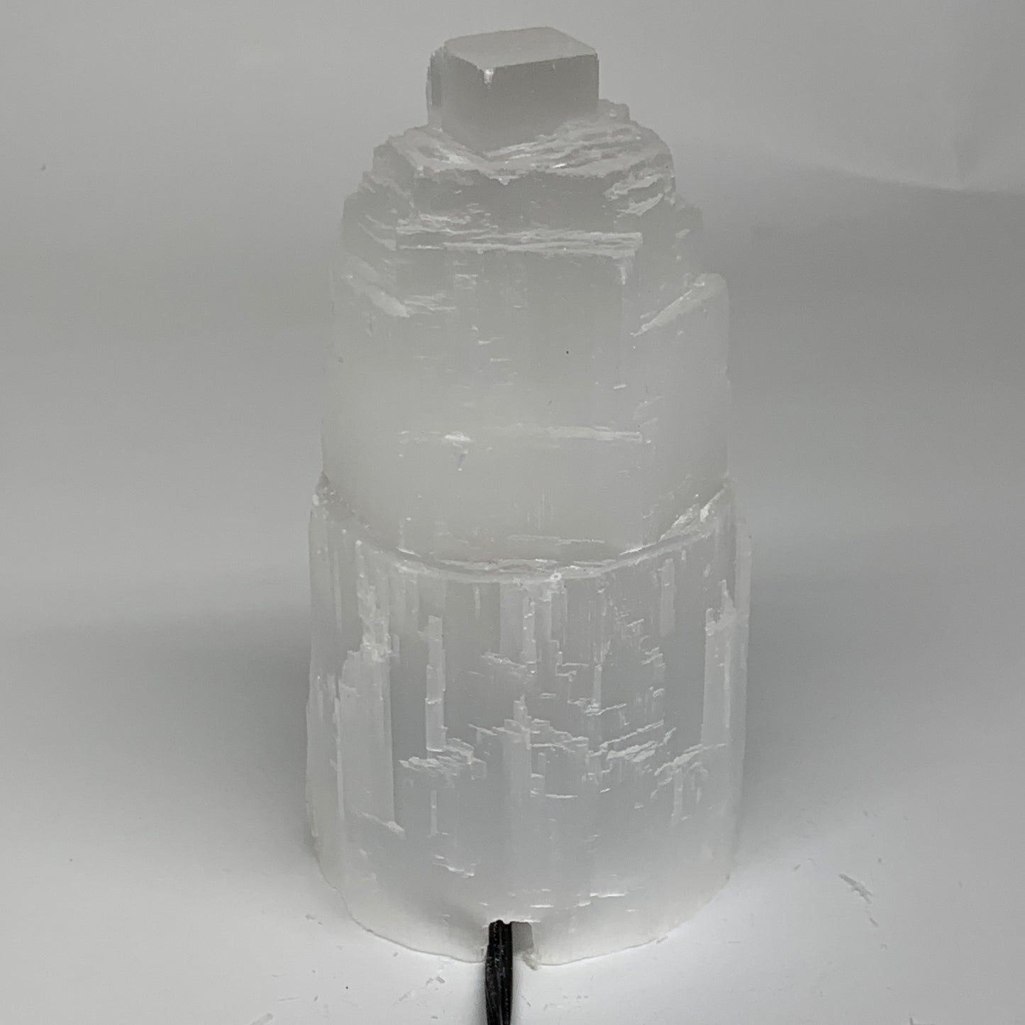 2.1 lbs, 6"x3.1", Raw Rough Selenite (Satin Spar) Lamp Tower, 6ft Chord, B35857