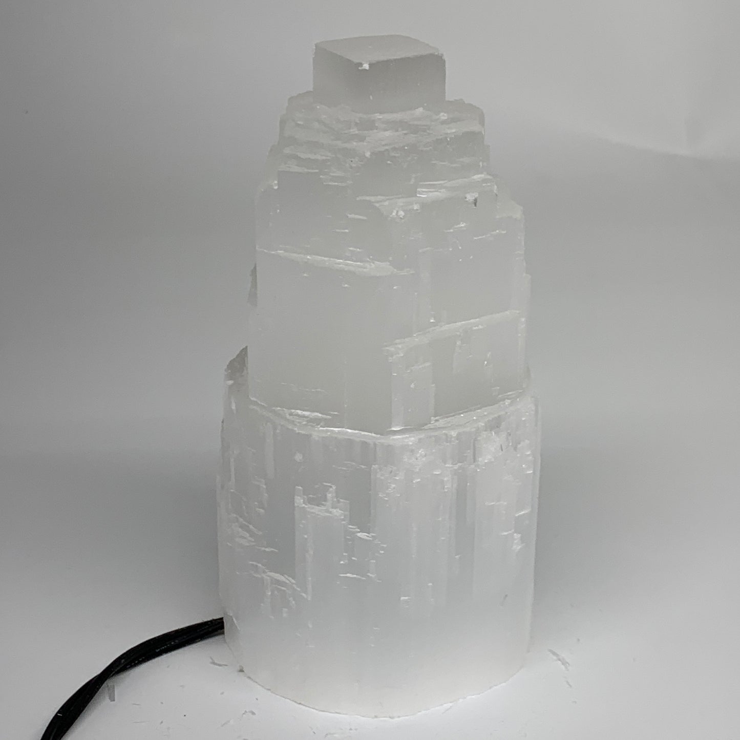 2.1 lbs, 6"x3.1", Raw Rough Selenite (Satin Spar) Lamp Tower, 6ft Chord, B35857