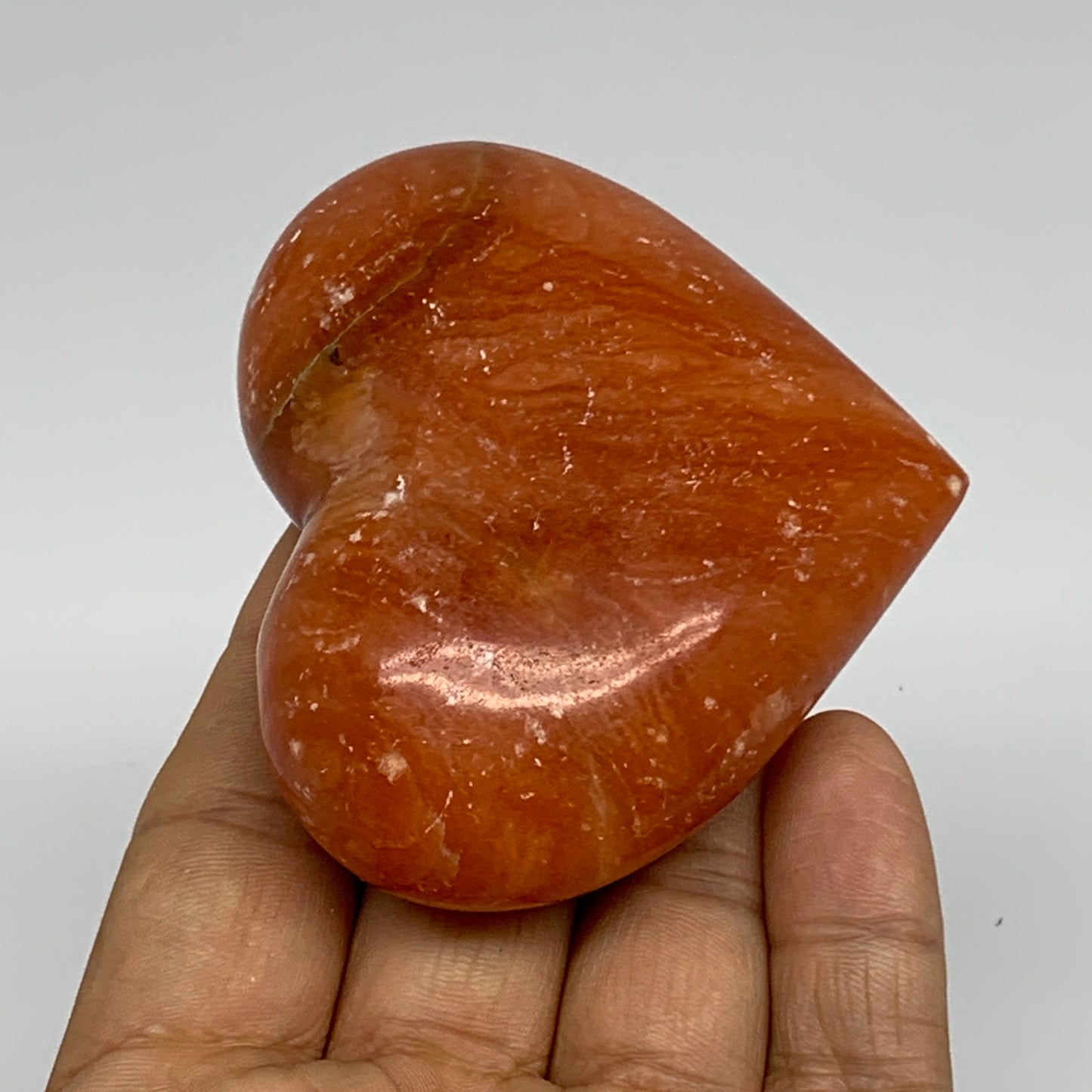 146g, 2.4"x2.8"x1.1" Orange Calcite Heart Gemstones from Madagascar, B33778