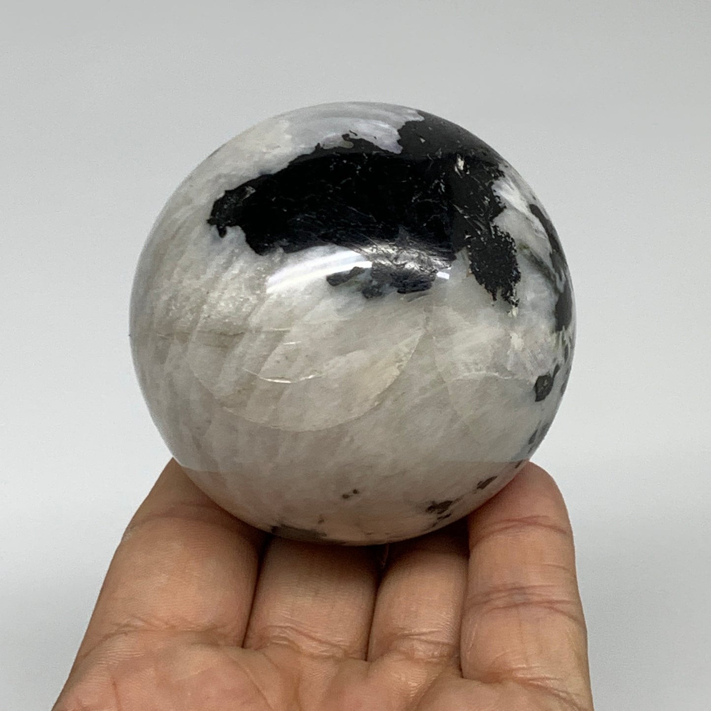 329.9g, 2.5"(63mm), Natural Rainbow Moonstone Sphere Ball Gemstone, B35199