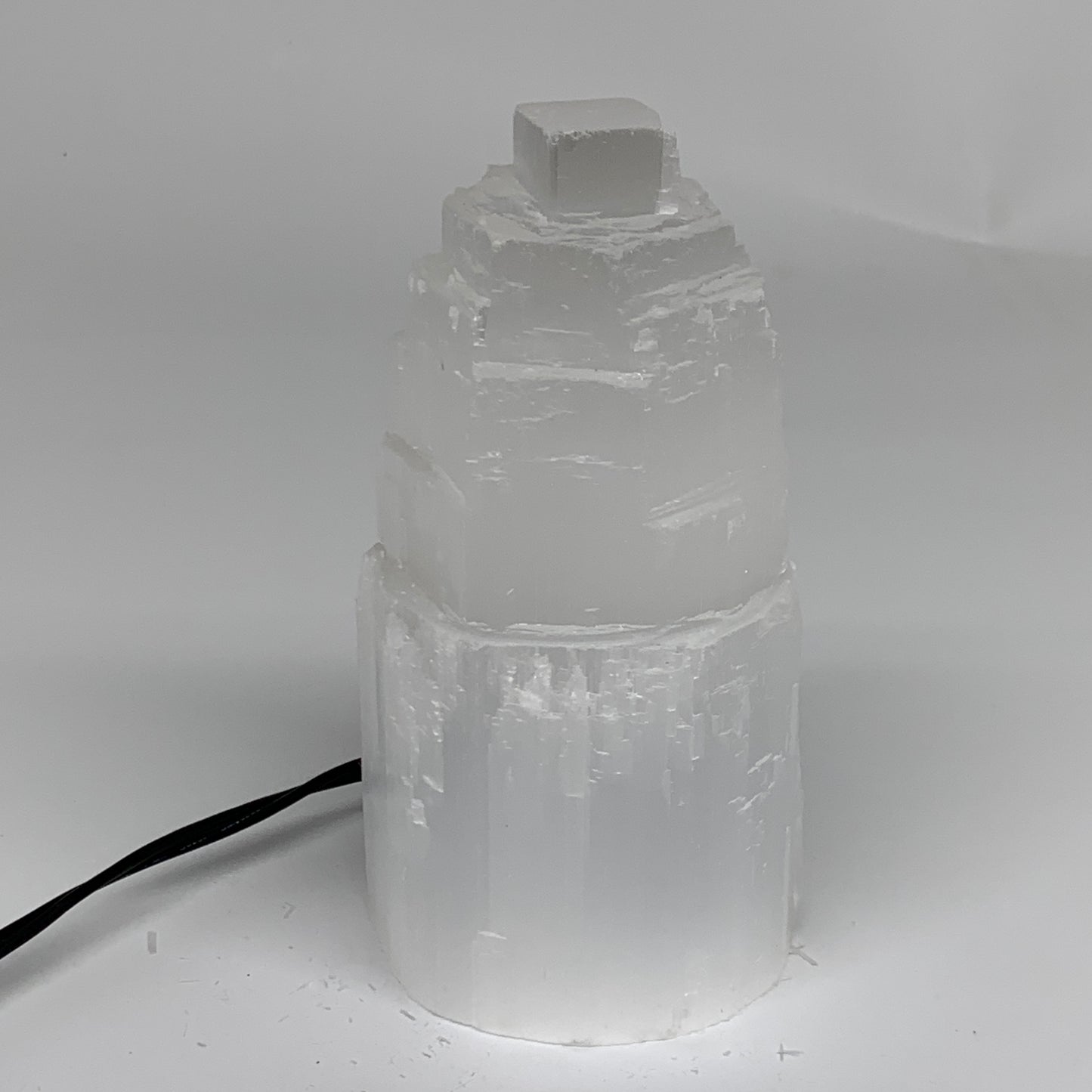 2.1 lbs, 6"x3.1", Raw Rough Selenite (Satin Spar) Lamp Tower, 6ft Chord, B35857