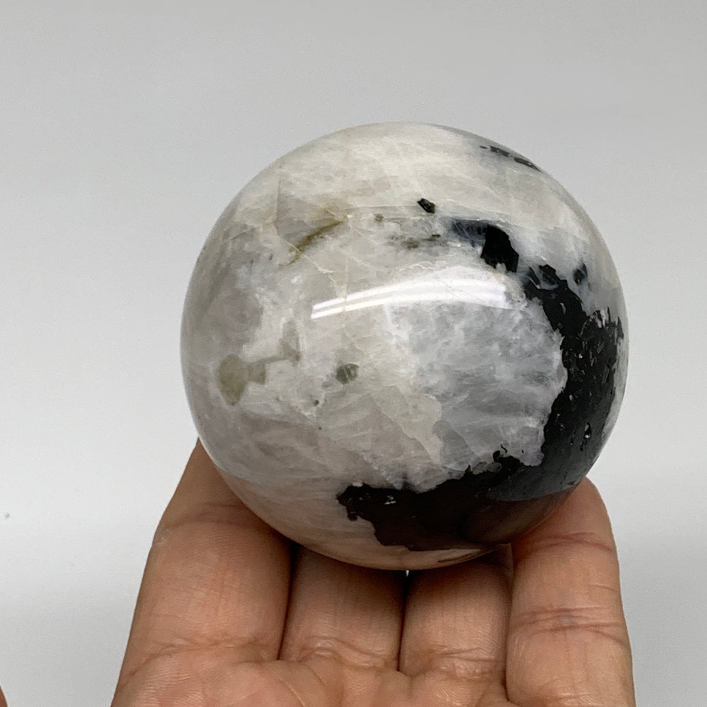 329.9g, 2.5"(63mm), Natural Rainbow Moonstone Sphere Ball Gemstone, B35199