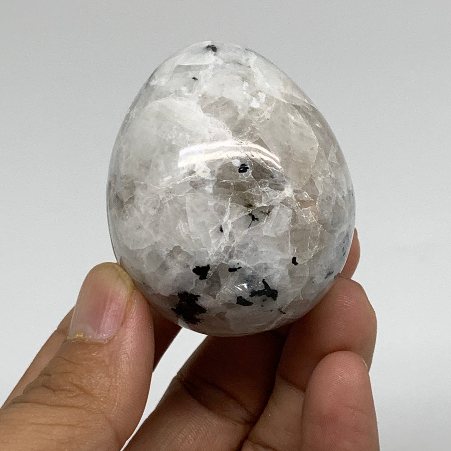 127.7g, 2"x1.7", Natural Gemstone White Rainbow Moonstone Egg, B34419