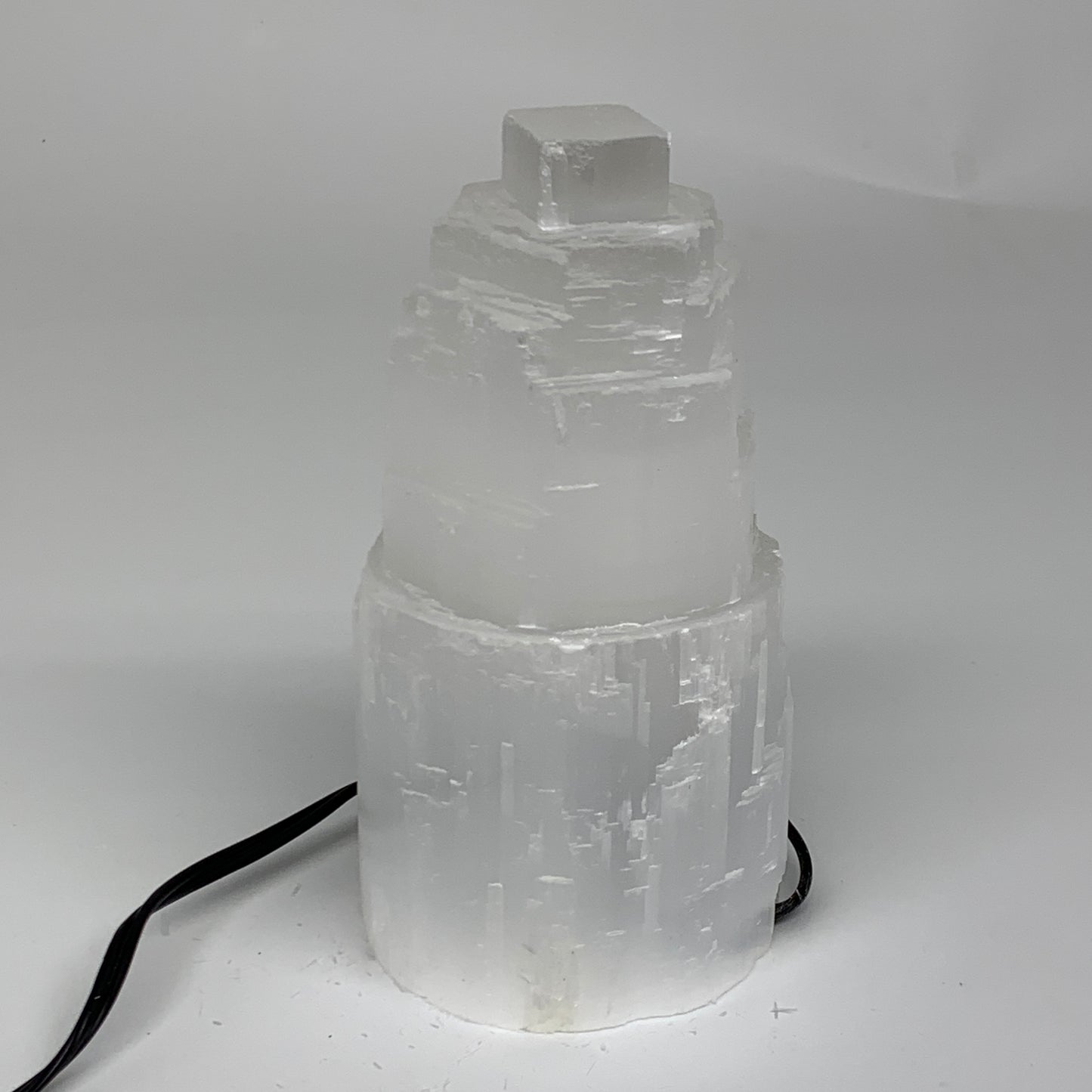 2.1 lbs, 6"x3.1", Raw Rough Selenite (Satin Spar) Lamp Tower, 6ft Chord, B35857