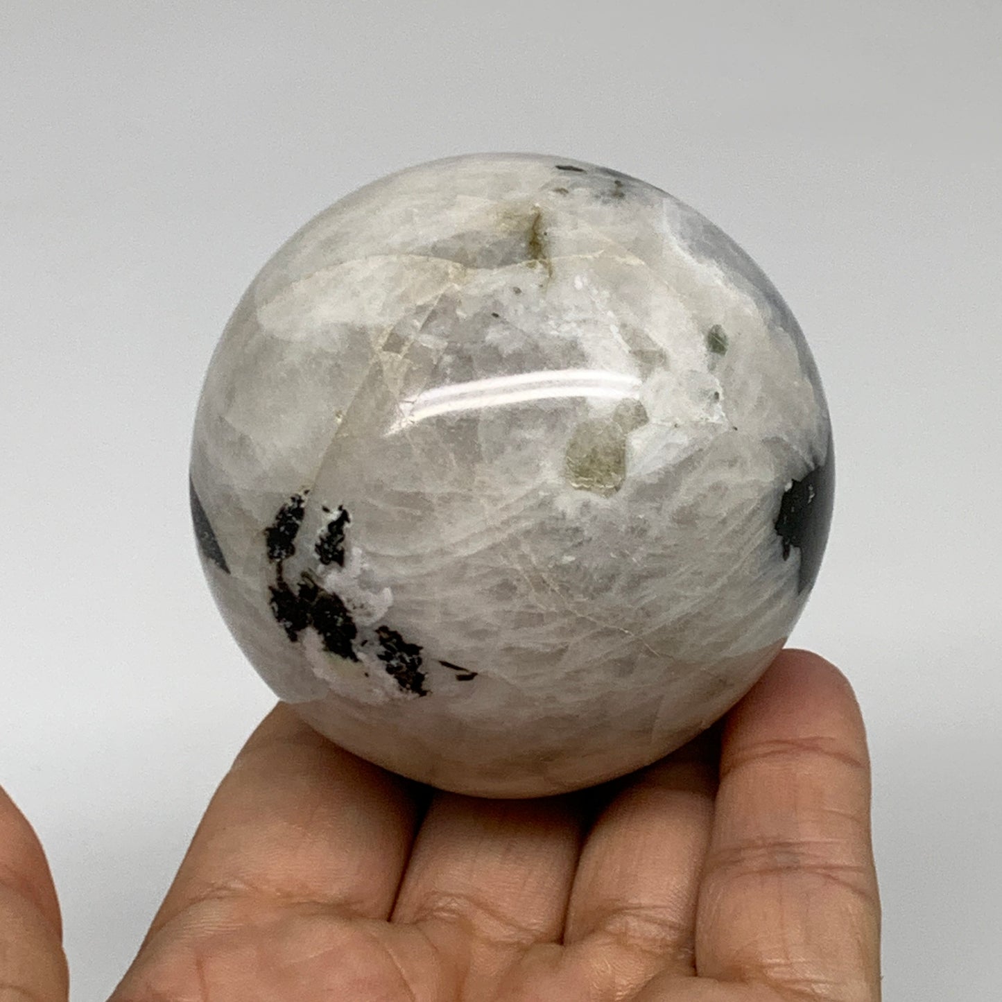 329.9g, 2.5"(63mm), Natural Rainbow Moonstone Sphere Ball Gemstone, B35199