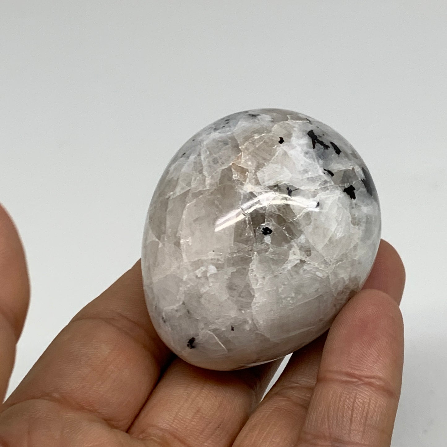 127.7g, 2"x1.7", Natural Gemstone White Rainbow Moonstone Egg, B34419