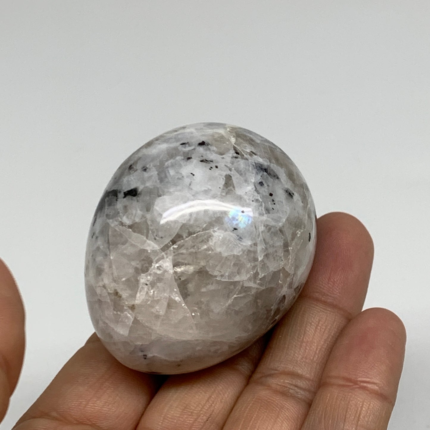 127.7g, 2"x1.7", Natural Gemstone White Rainbow Moonstone Egg, B34419