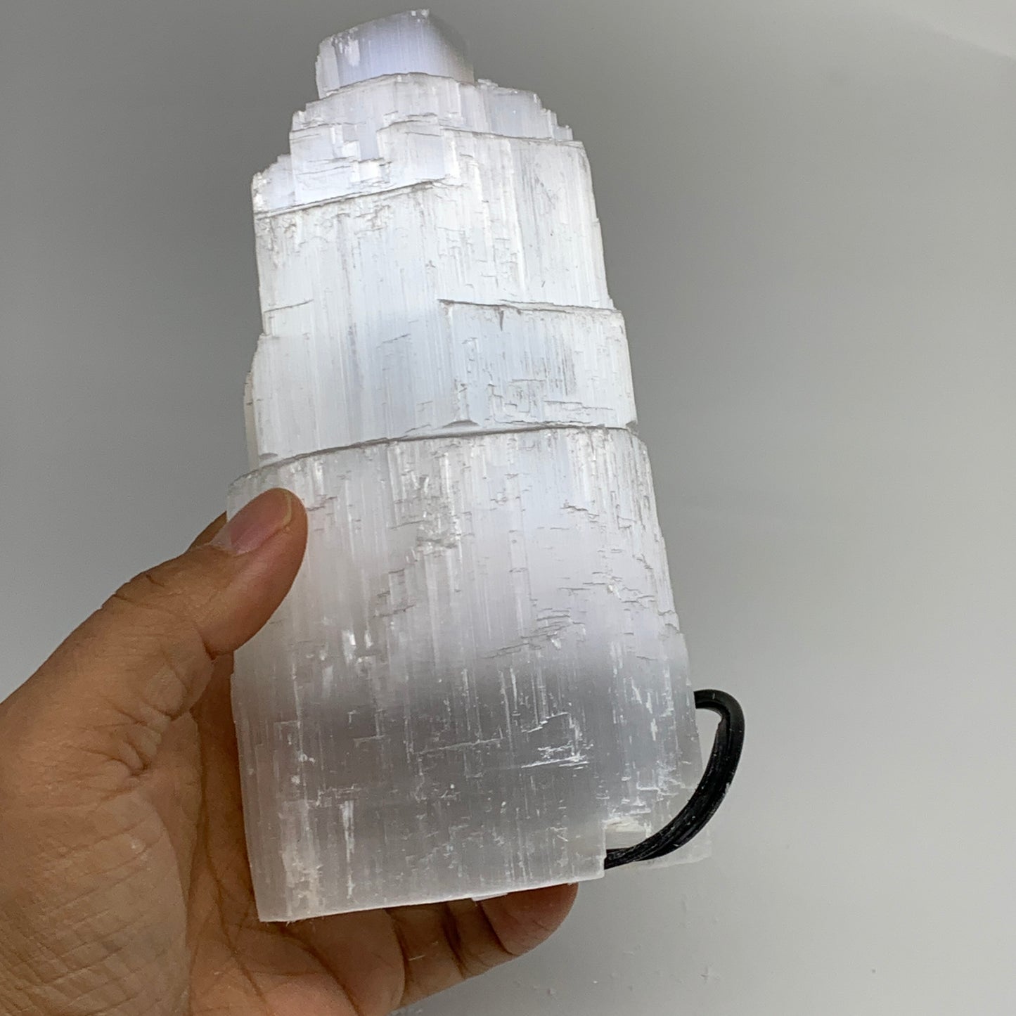 2.1 lbs, 6"x3.1", Raw Rough Selenite (Satin Spar) Lamp Tower, 6ft Chord, B35857