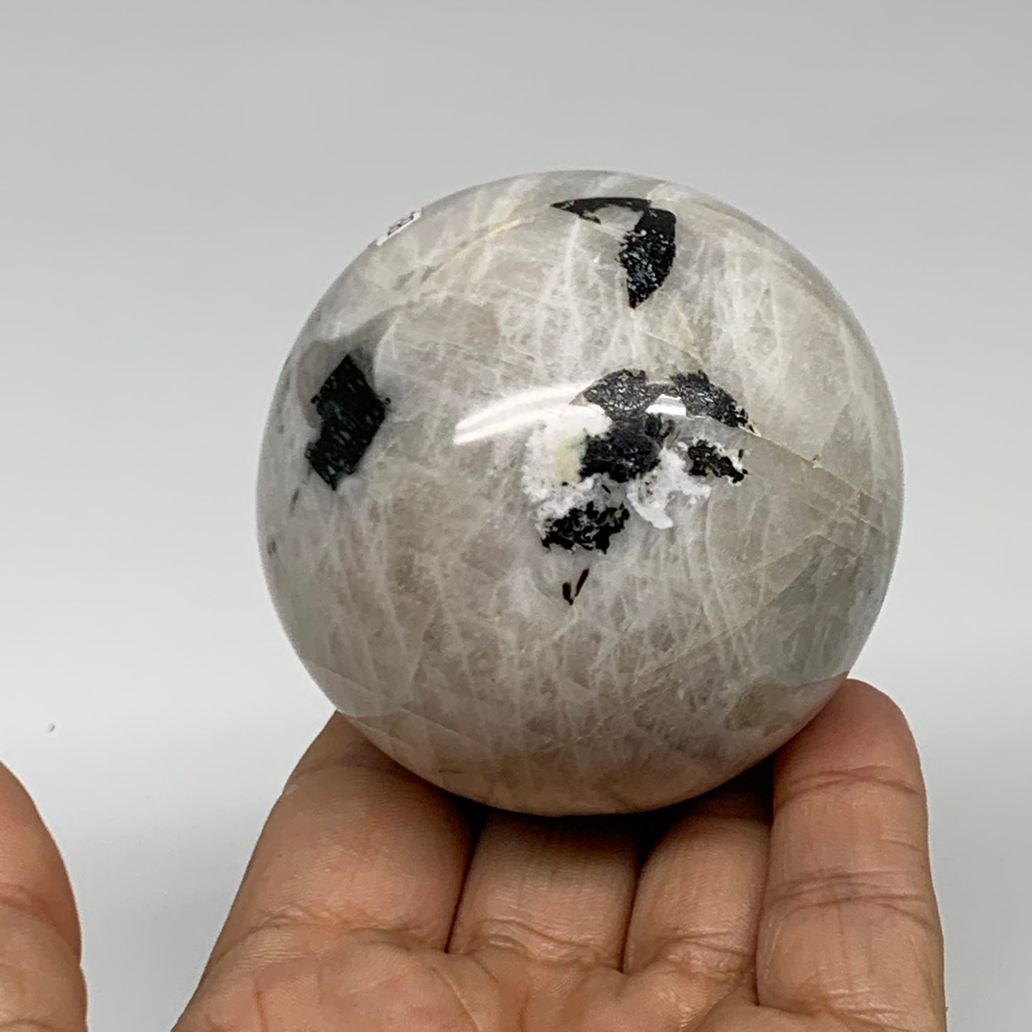 329.9g, 2.5"(63mm), Natural Rainbow Moonstone Sphere Ball Gemstone, B35199