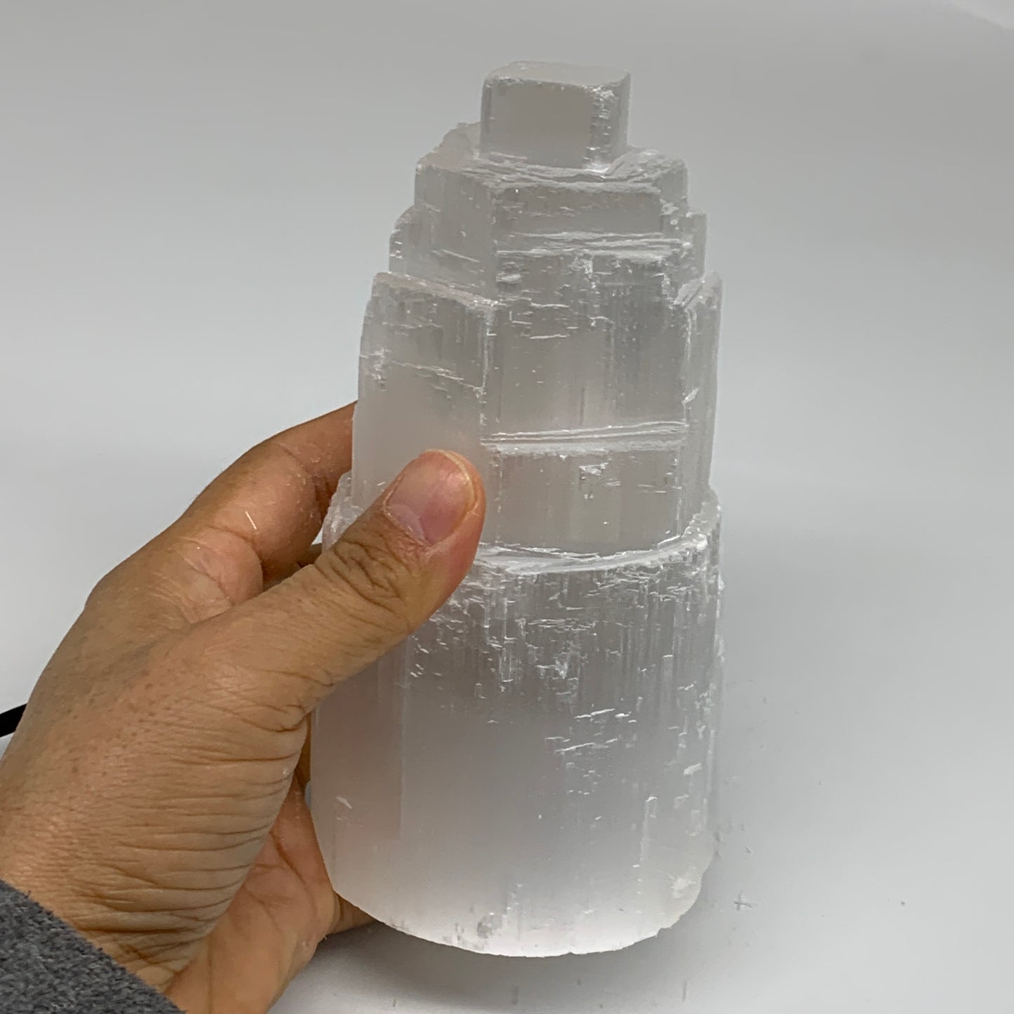 2.1 lbs, 6"x3.1", Raw Rough Selenite (Satin Spar) Lamp Tower, 6ft Chord, B35857