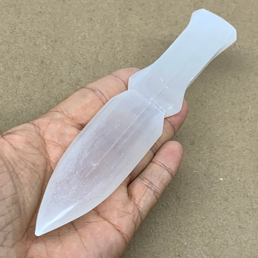 122g, 7.5"x1.3"x0.6", Natural Selenite Crystal Dagger (Satin Spar), B36490