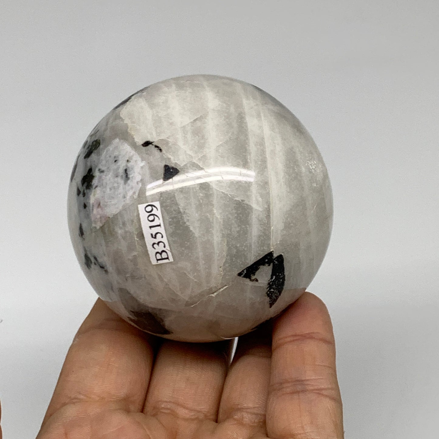 329.9g, 2.5"(63mm), Natural Rainbow Moonstone Sphere Ball Gemstone, B35199