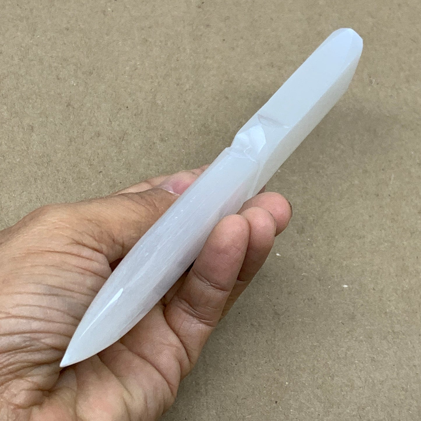 122g, 7.5"x1.3"x0.6", Natural Selenite Crystal Dagger (Satin Spar), B36490