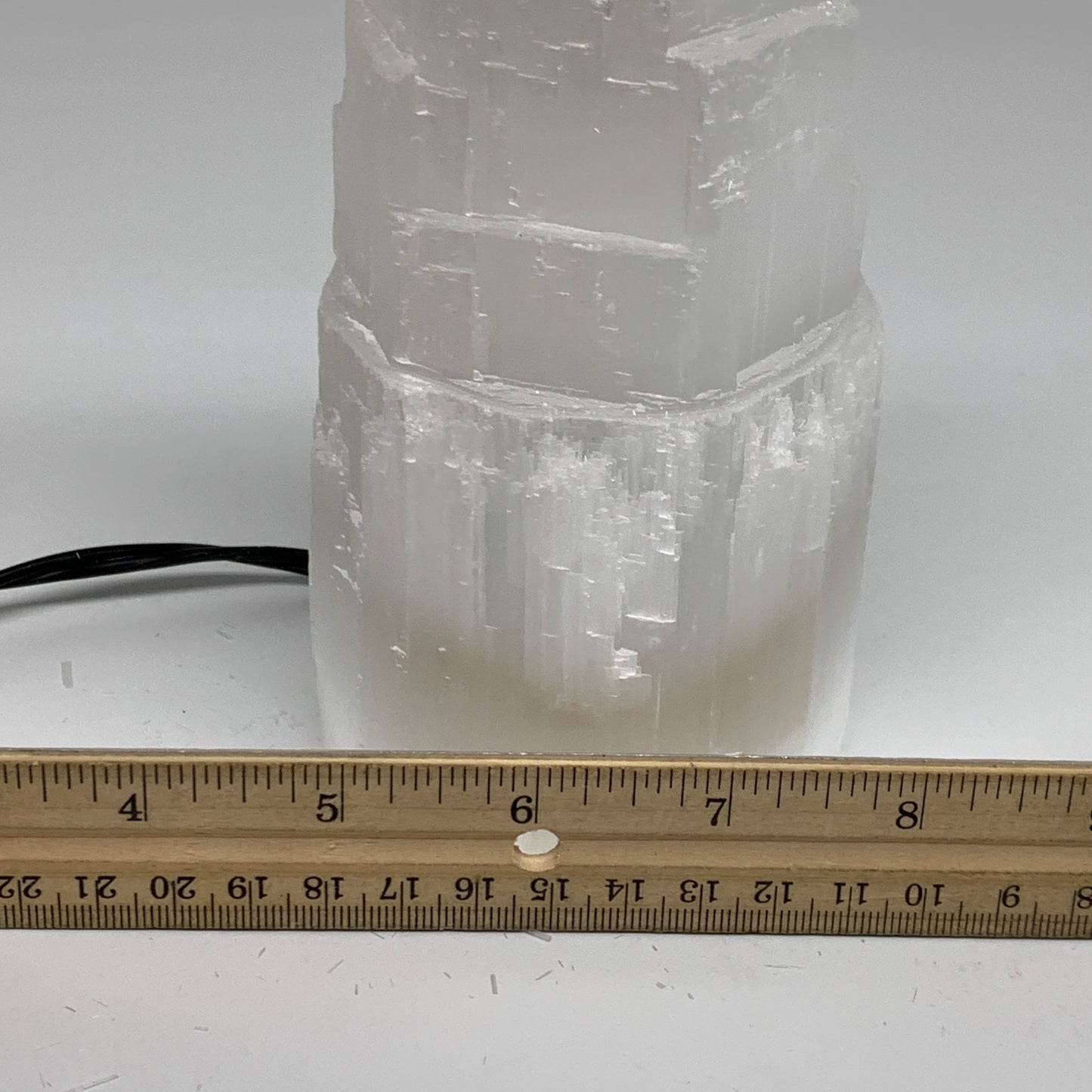 2.1 lbs, 6"x3.1", Raw Rough Selenite (Satin Spar) Lamp Tower, 6ft Chord, B35857