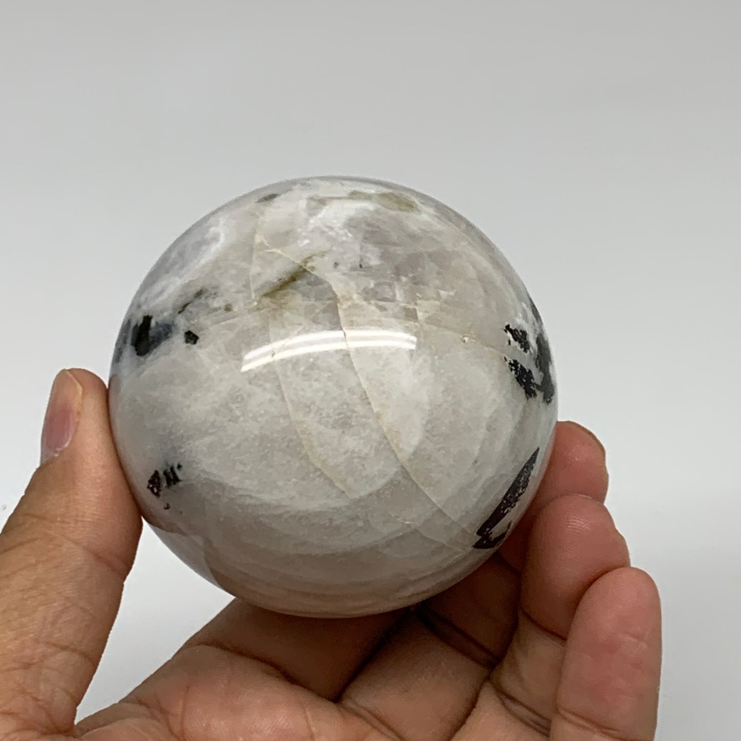 329.9g, 2.5"(63mm), Natural Rainbow Moonstone Sphere Ball Gemstone, B35199