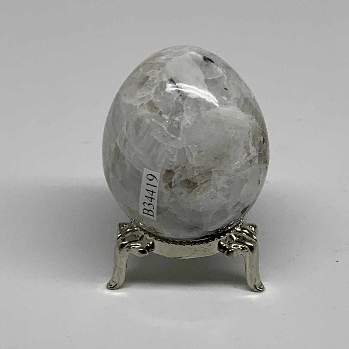 127.7g, 2"x1.7", Natural Gemstone White Rainbow Moonstone Egg, B34419