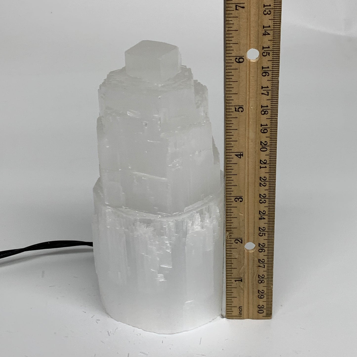 2.1 lbs, 6"x3.1", Raw Rough Selenite (Satin Spar) Lamp Tower, 6ft Chord, B35857