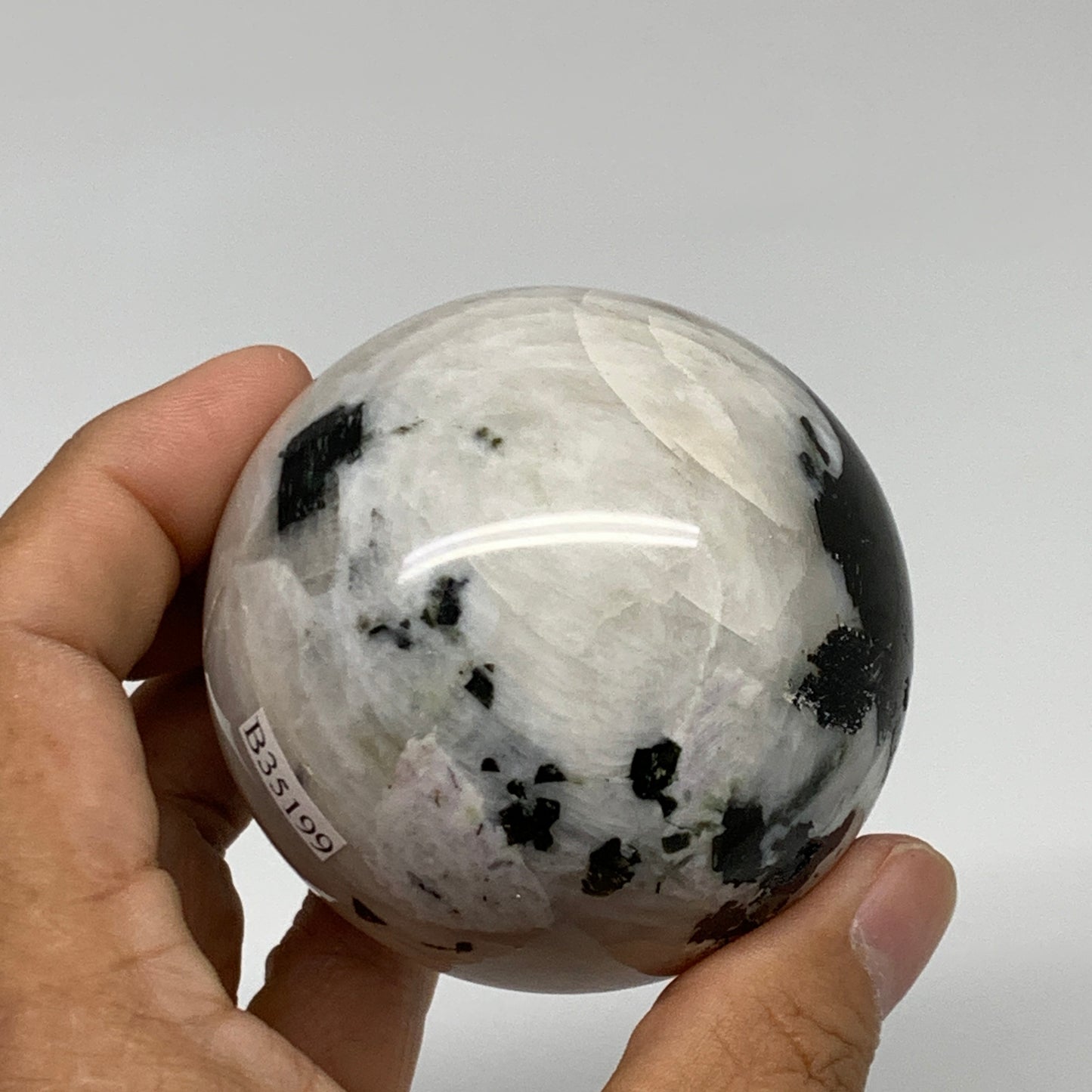 329.9g, 2.5"(63mm), Natural Rainbow Moonstone Sphere Ball Gemstone, B35199