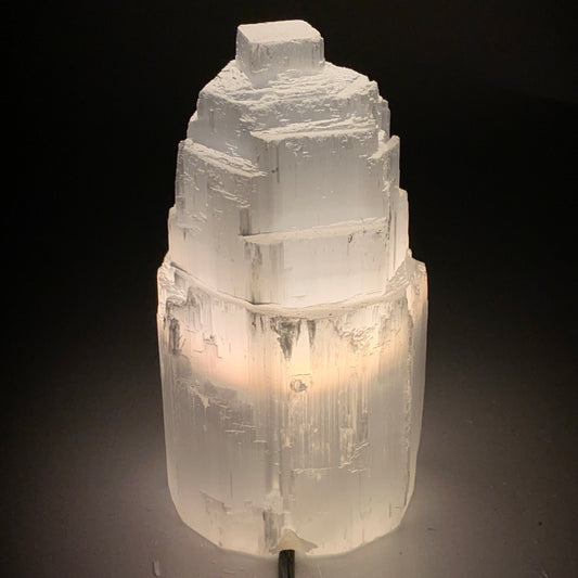 2.1 lbs, 6"x3.1", Raw Rough Selenite (Satin Spar) Lamp Tower, 6ft Chord, B35858