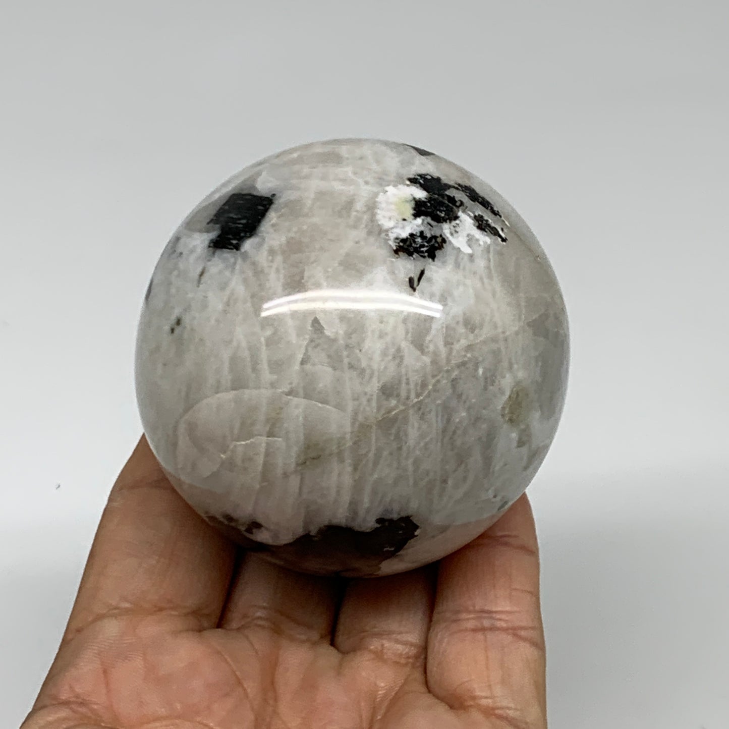 329.9g, 2.5"(63mm), Natural Rainbow Moonstone Sphere Ball Gemstone, B35199