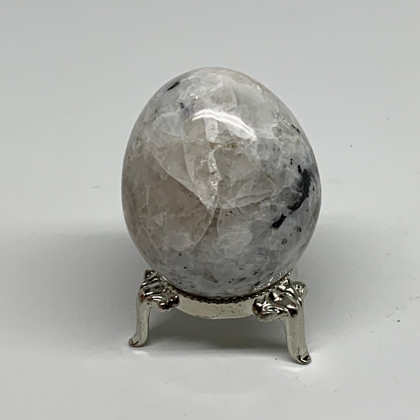 127.7g, 2"x1.7", Natural Gemstone White Rainbow Moonstone Egg, B34419