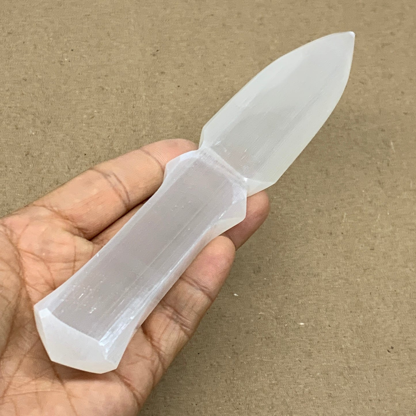 122g, 7.5"x1.3"x0.6", Natural Selenite Crystal Dagger (Satin Spar), B36490