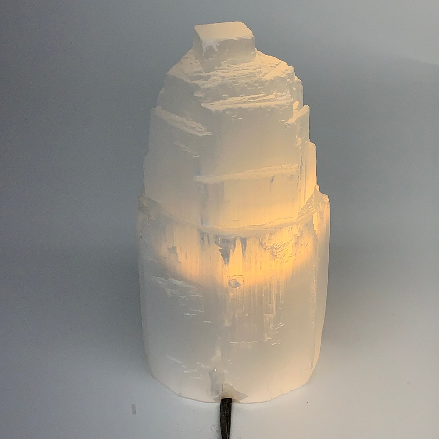 2.1 lbs, 6"x3.1", Raw Rough Selenite (Satin Spar) Lamp Tower, 6ft Chord, B35858