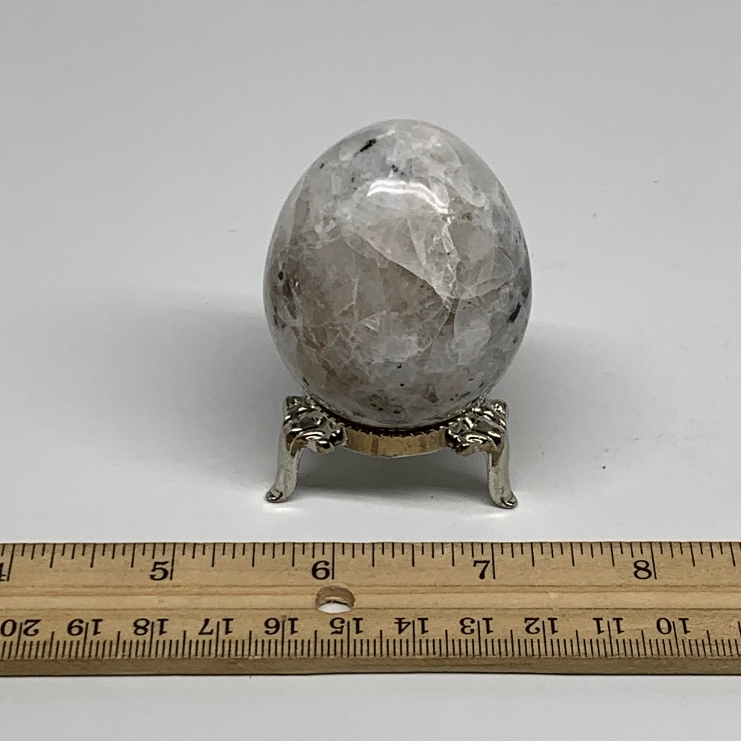 127.7g, 2"x1.7", Natural Gemstone White Rainbow Moonstone Egg, B34419