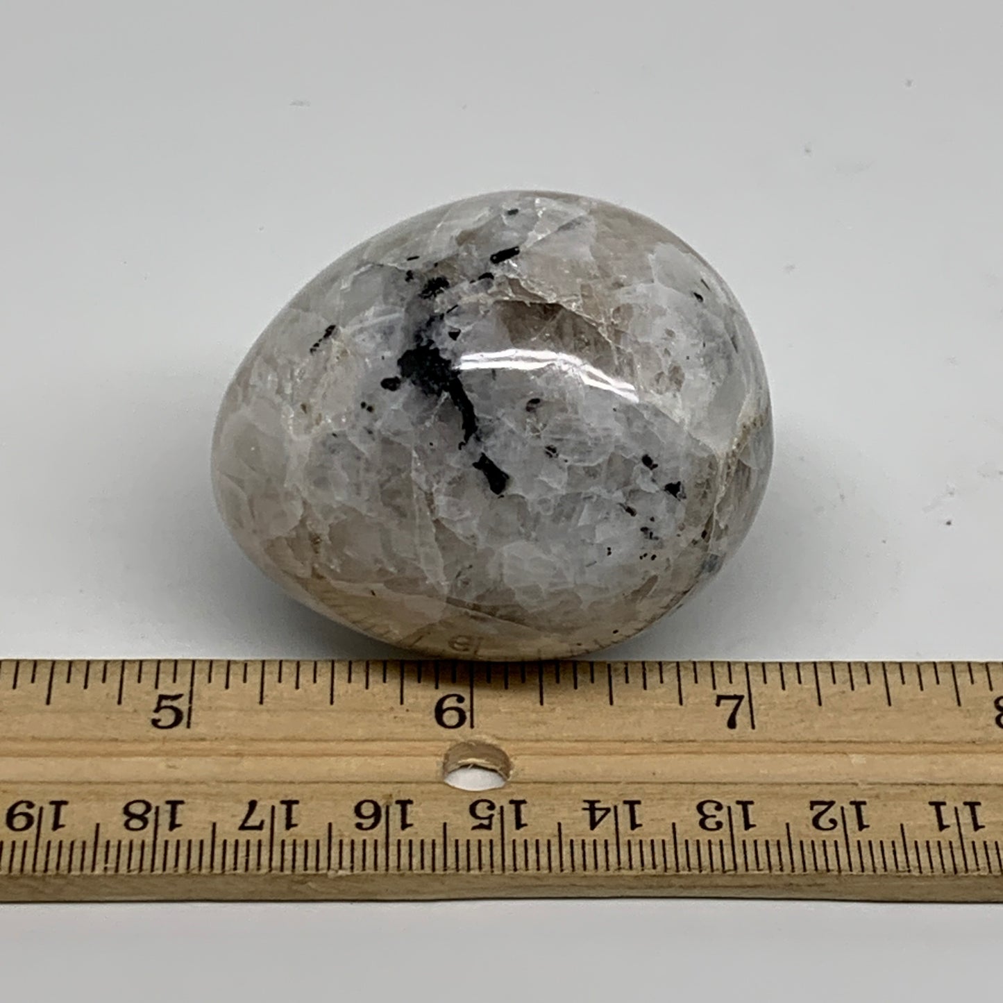 127.7g, 2"x1.7", Natural Gemstone White Rainbow Moonstone Egg, B34419