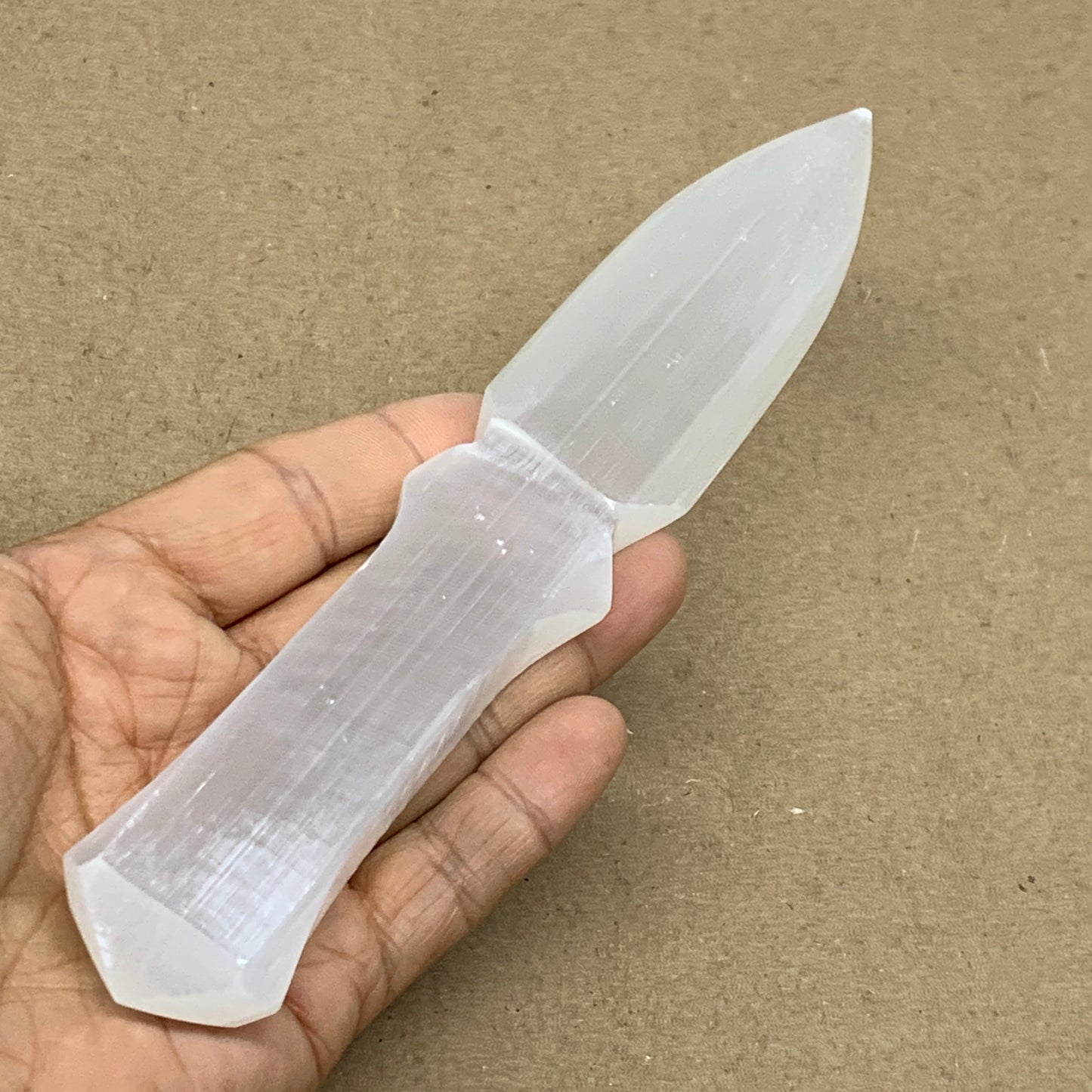 122g, 7.5"x1.3"x0.6", Natural Selenite Crystal Dagger (Satin Spar), B36490