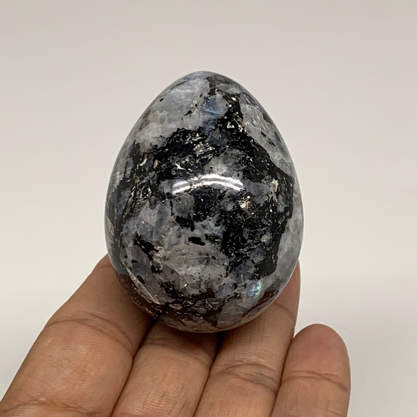 133g, 2.2"x1.7", Natural Gemstone White Rainbow Moonstone Egg, B34420