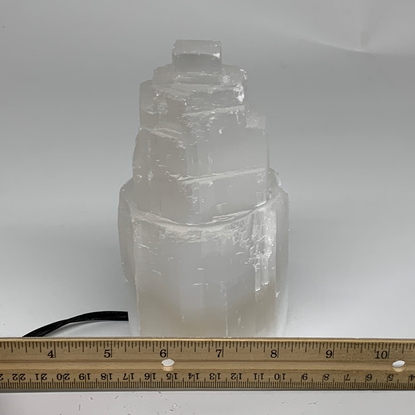 2.1 lbs, 6"x3.1", Raw Rough Selenite (Satin Spar) Lamp Tower, 6ft Chord, B35858