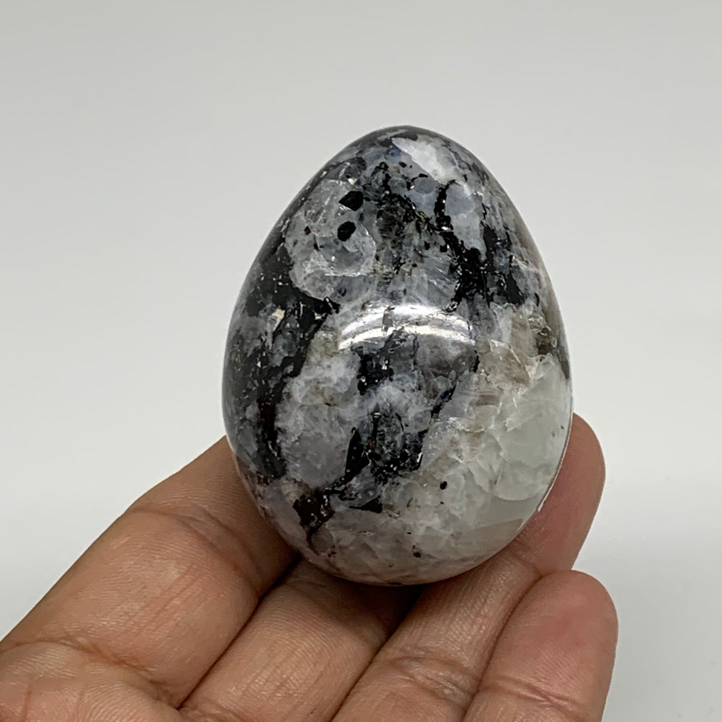 133g, 2.2"x1.7", Natural Gemstone White Rainbow Moonstone Egg, B34420