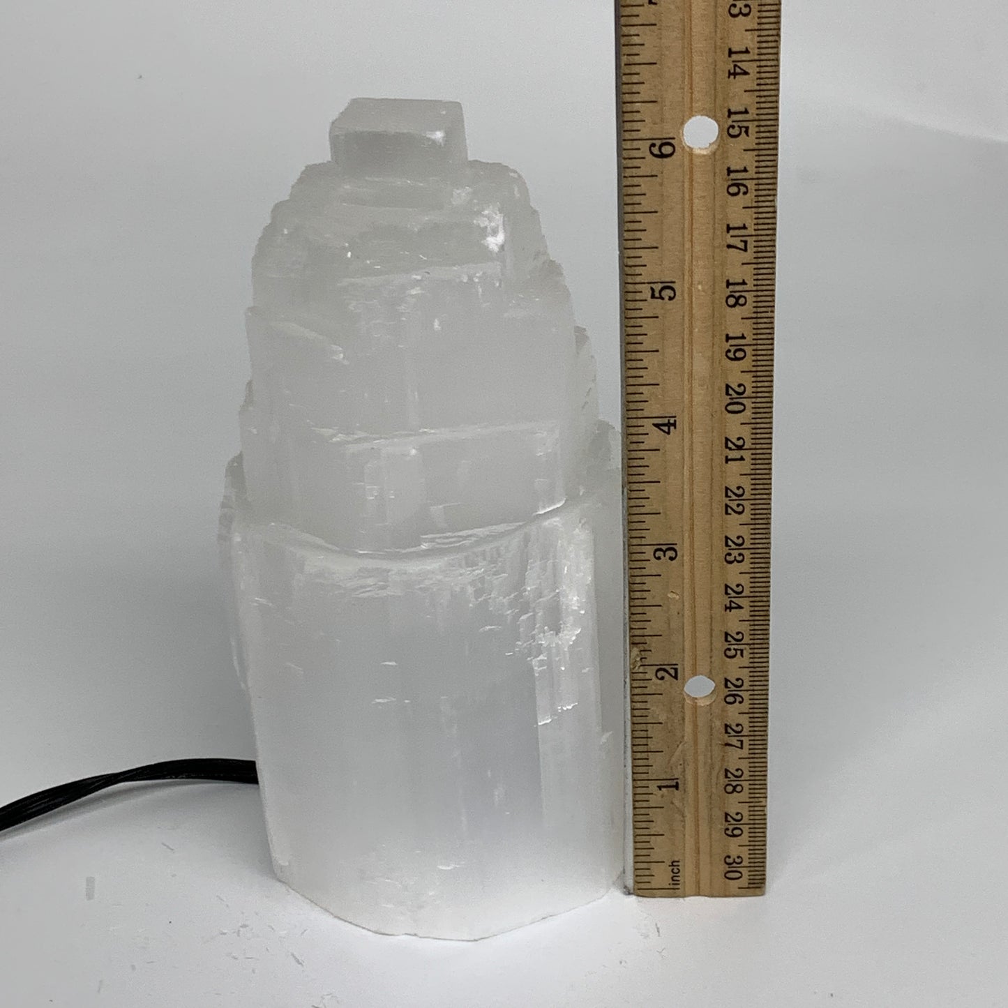 2.1 lbs, 6"x3.1", Raw Rough Selenite (Satin Spar) Lamp Tower, 6ft Chord, B35858