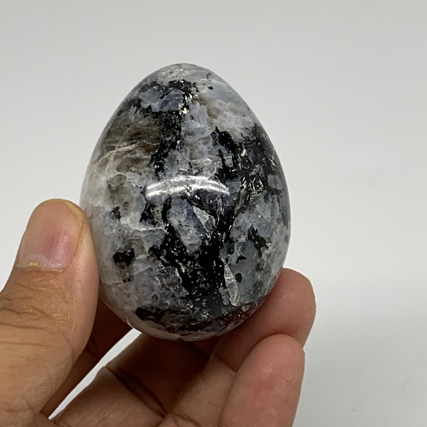 133g, 2.2"x1.7", Natural Gemstone White Rainbow Moonstone Egg, B34420