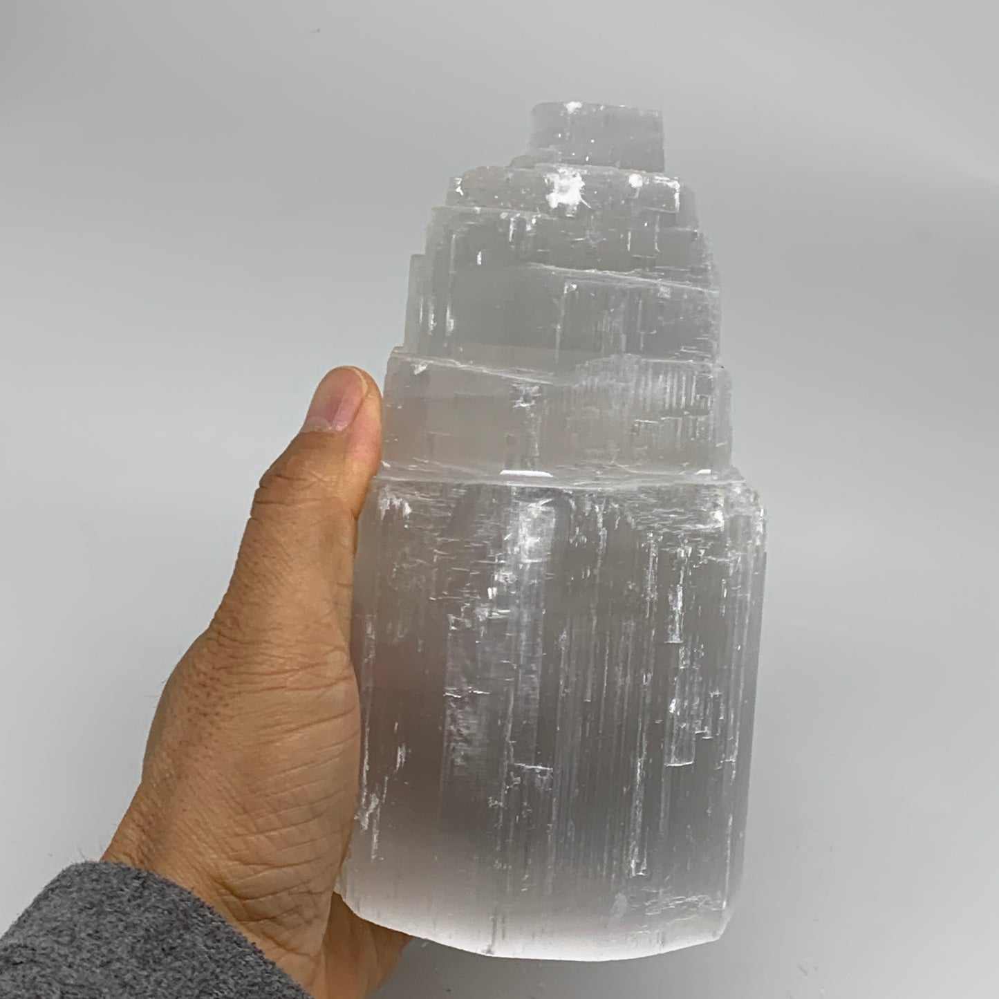 2.1 lbs, 6"x3.1", Raw Rough Selenite (Satin Spar) Lamp Tower, 6ft Chord, B35858