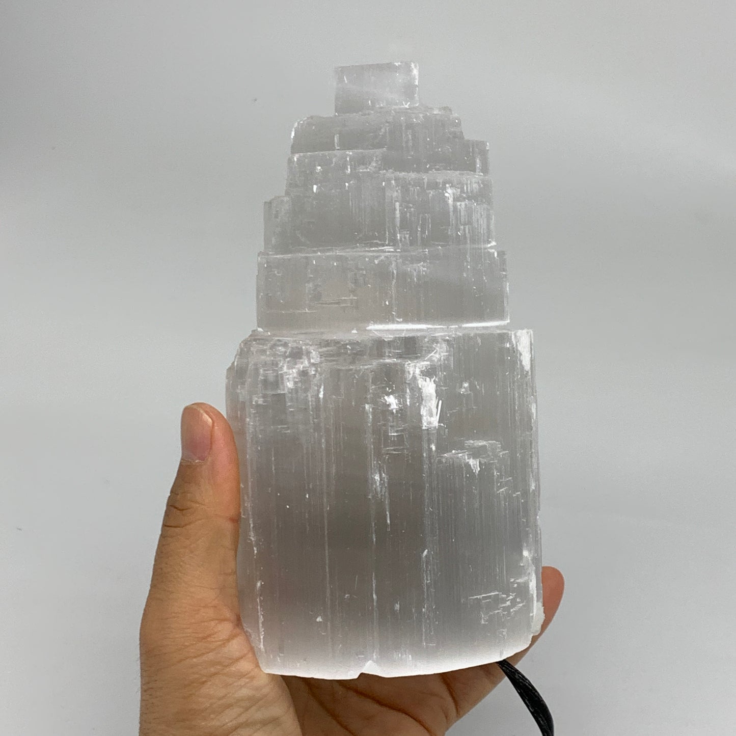 2.1 lbs, 6"x3.1", Raw Rough Selenite (Satin Spar) Lamp Tower, 6ft Chord, B35858