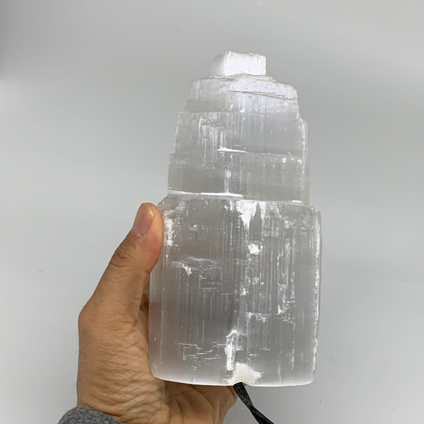 2.1 lbs, 6"x3.1", Raw Rough Selenite (Satin Spar) Lamp Tower, 6ft Chord, B35858