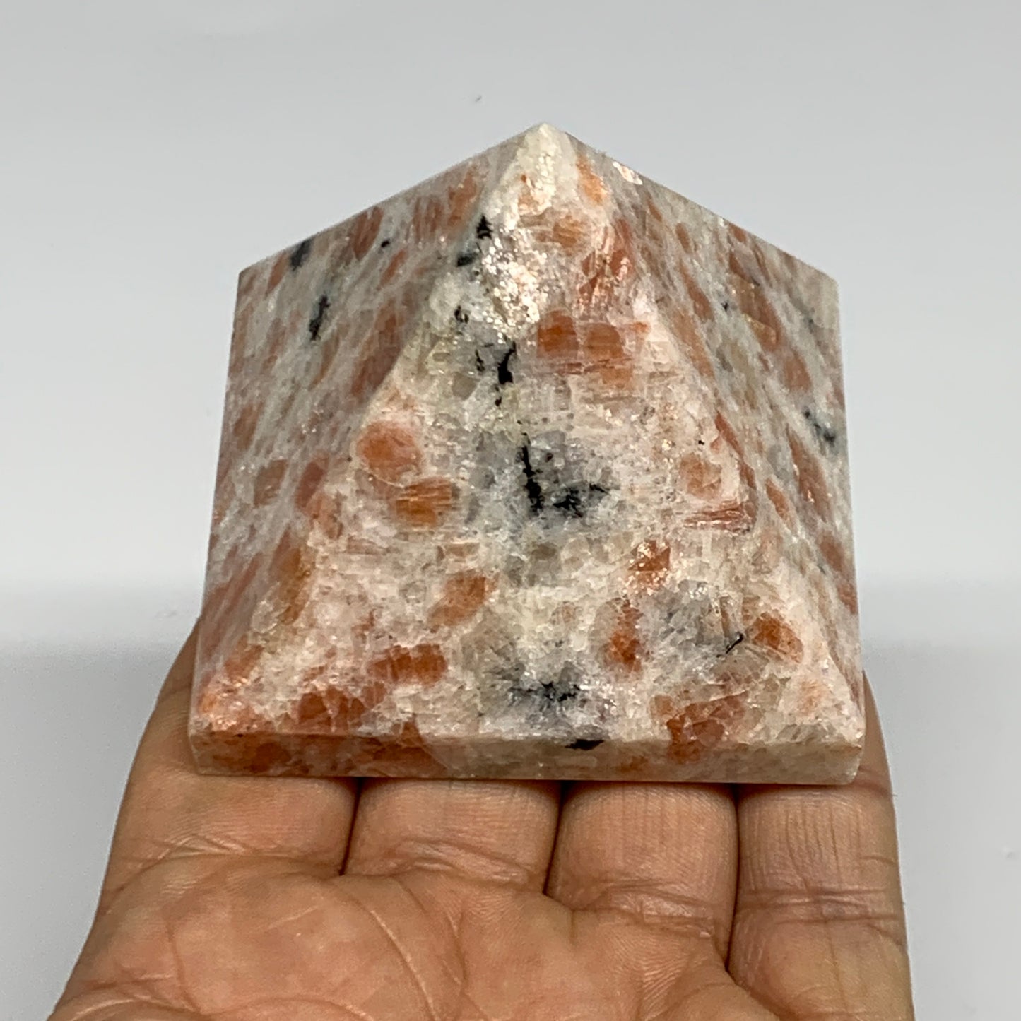 0.49 lbs, 2"x2.4"x2.4", Sunstone Pyramid Gemstone, Polished Gemstone, B31774