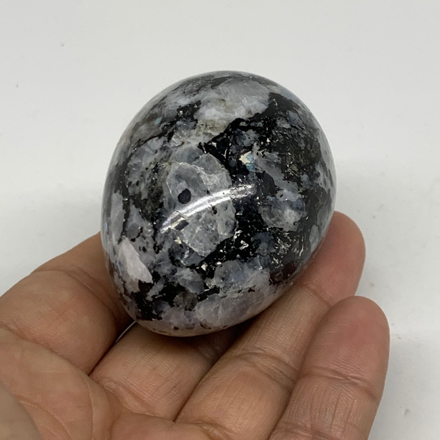 133g, 2.2"x1.7", Natural Gemstone White Rainbow Moonstone Egg, B34420