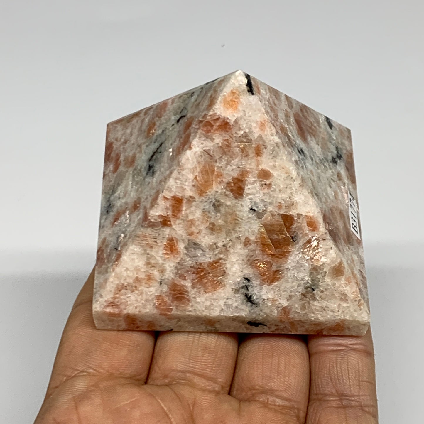 0.49 lbs, 2"x2.4"x2.4", Sunstone Pyramid Gemstone, Polished Gemstone, B31774