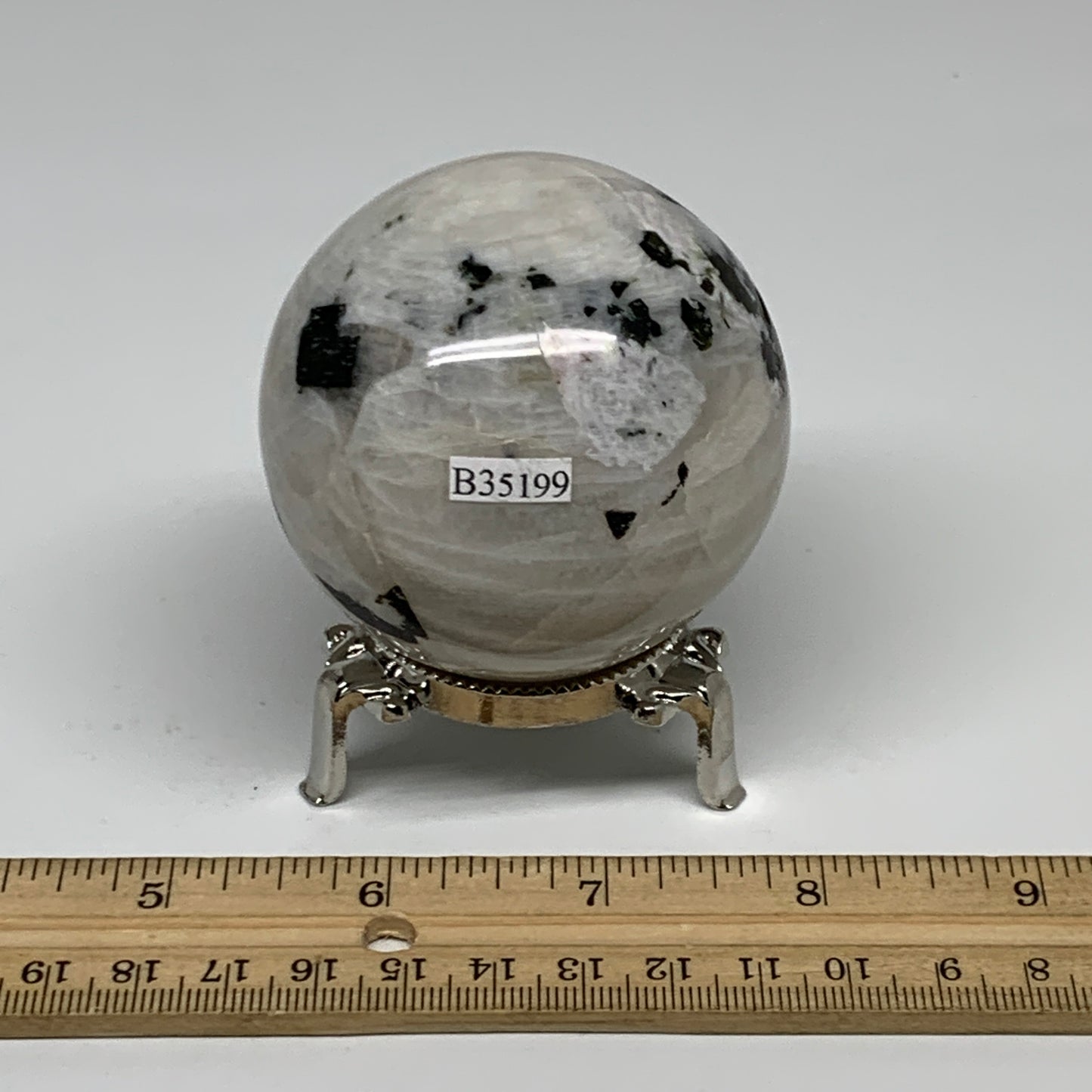 329.9g, 2.5"(63mm), Natural Rainbow Moonstone Sphere Ball Gemstone, B35199