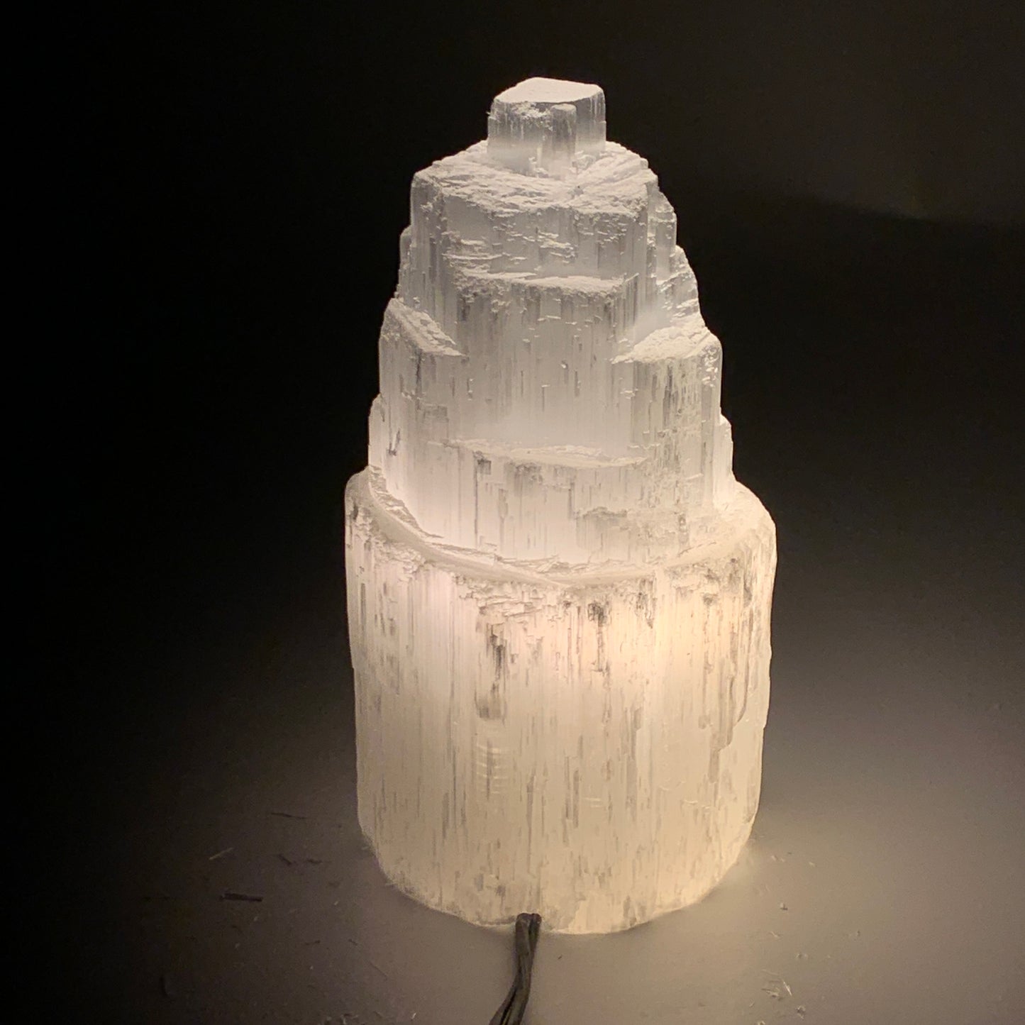2.1 lbs, 6"x3.1", Raw Rough Selenite (Satin Spar) Lamp Tower, 6ft Chord, B35859
